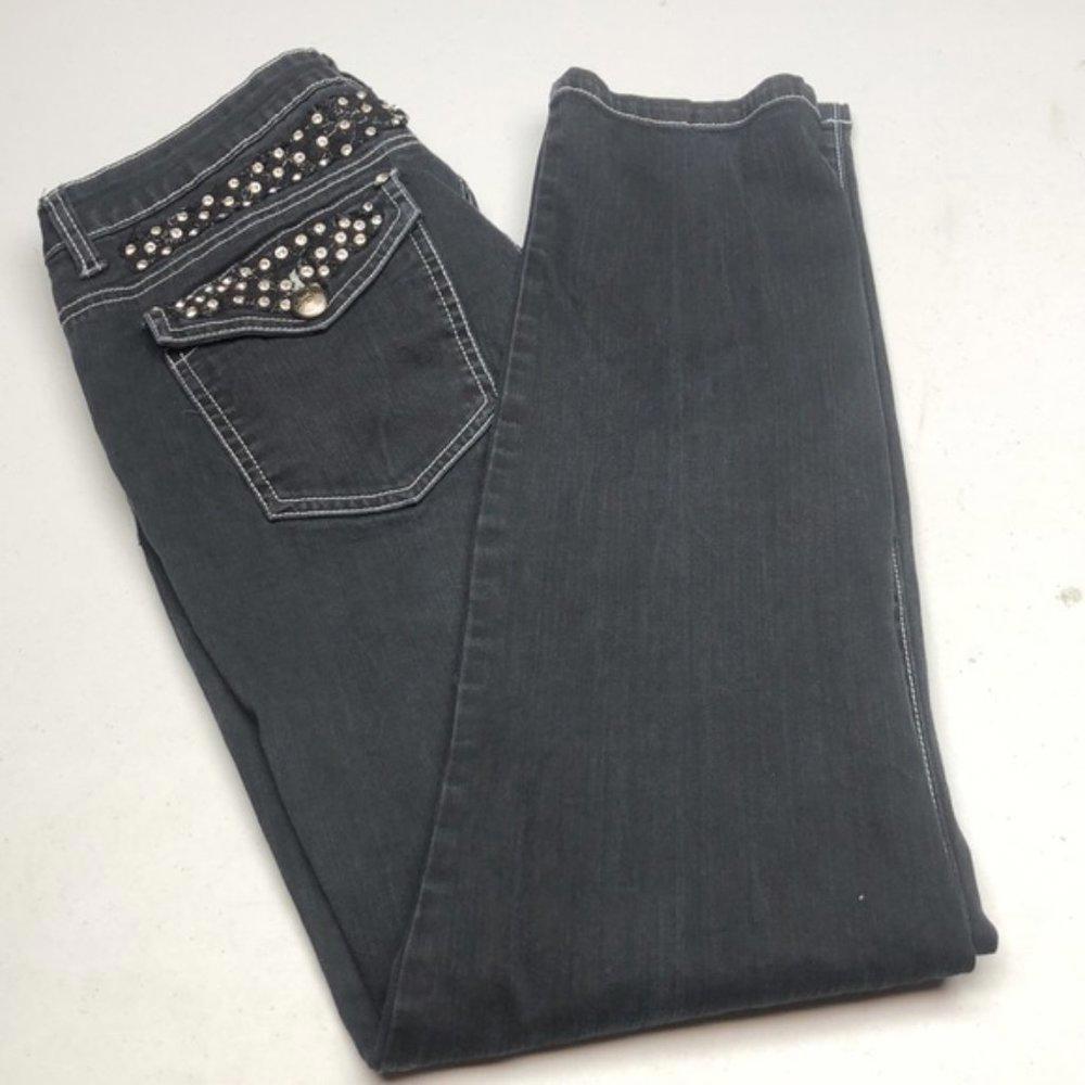 PREMIUM TRULUXE BLACKWASH SLIM-CUT JEANS 31/12x30 CRYSTALS 💎 - Picture 8 of 12